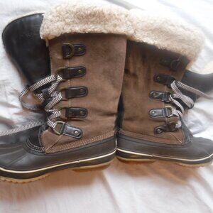 BearPaw Brown Cow Suede wool Fur Winter Boots womens Size 9